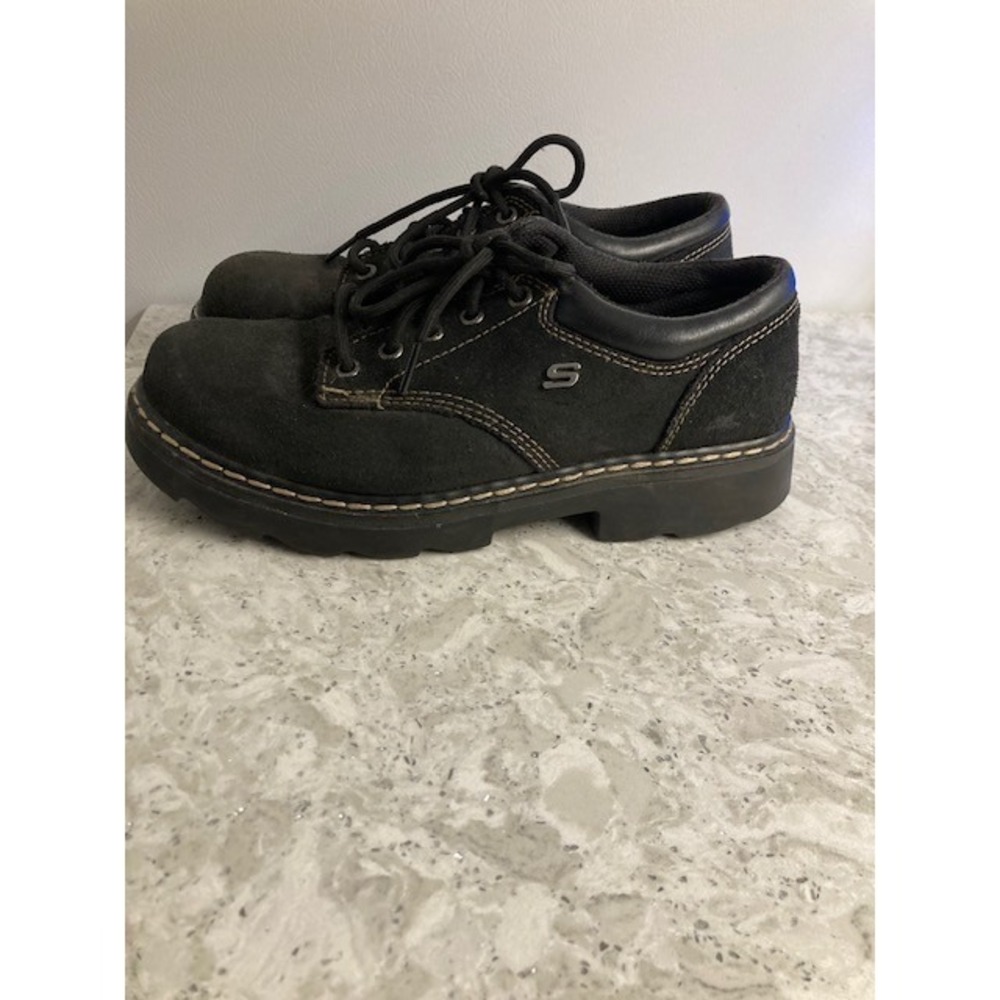 Skechers Parties Mate Oxfords Black Heavy Stitching Chunky Women's Black 9 - Picture 4 of 7